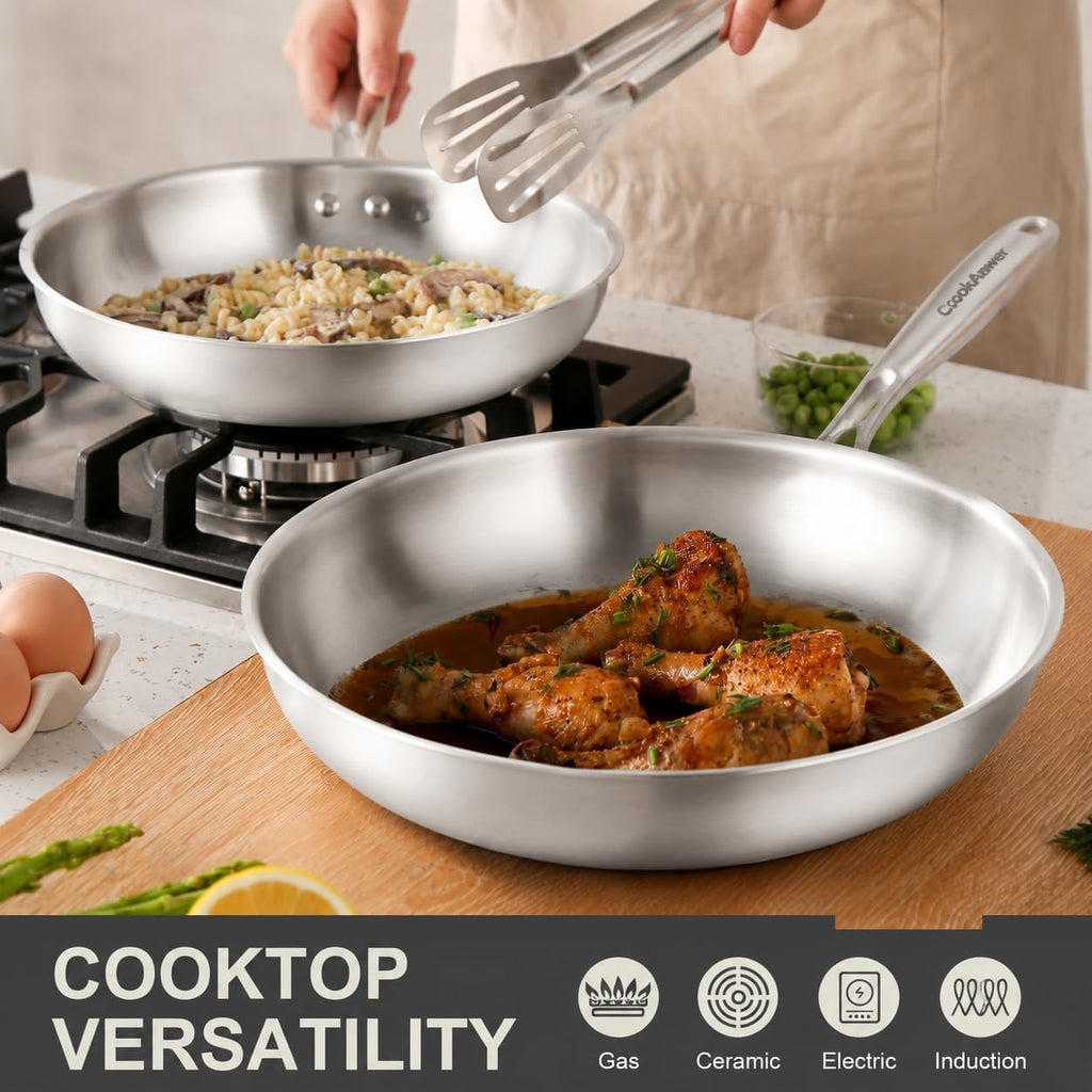 10-Piece Tri-Ply Stainless Steel Cookware Set | Induction-Ready, Glass Lids, Pots and Pans Kitchen Set, Riveted