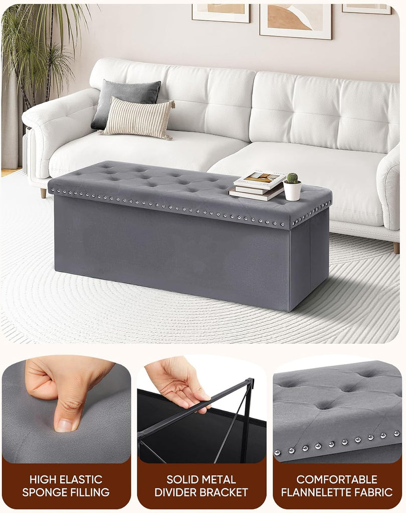 Storage Ottoman Bench, Folding Tufted Ottomans with Storage, Extra Large 140L Storage Boxes Footrest Bench , Luxury