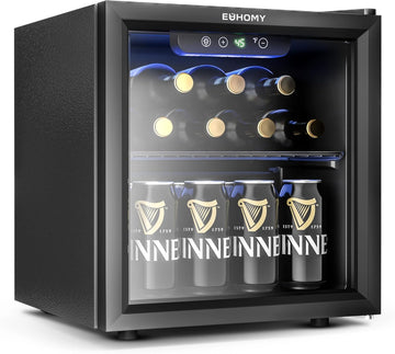 12 Bottle 48 Can Mini Fridge Cooler, 1.3 Cu.Ft Beverage Refrigerator Glass Door 