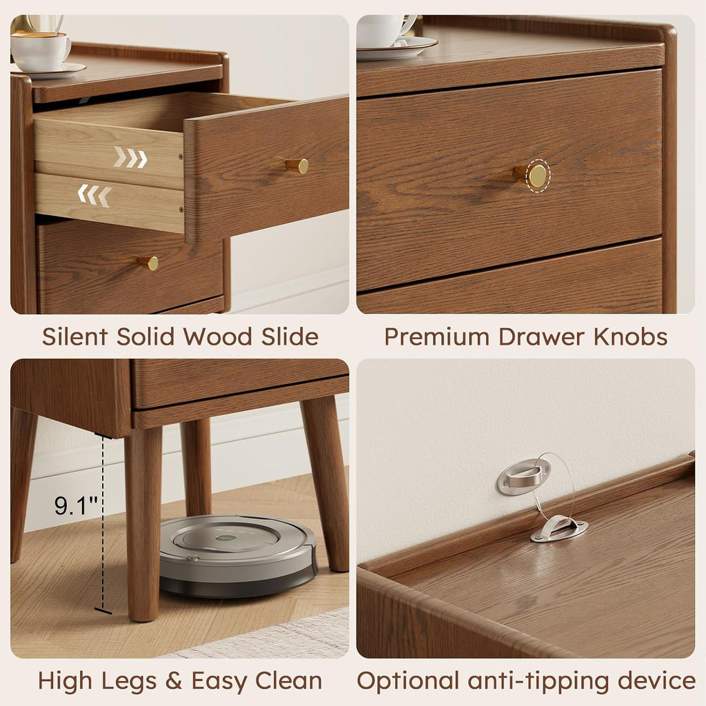 Walnut Nightstand, Solid Wood Nightstand, Modern Night Stand with Drawers, Wood Night Stand, End Table with Storage