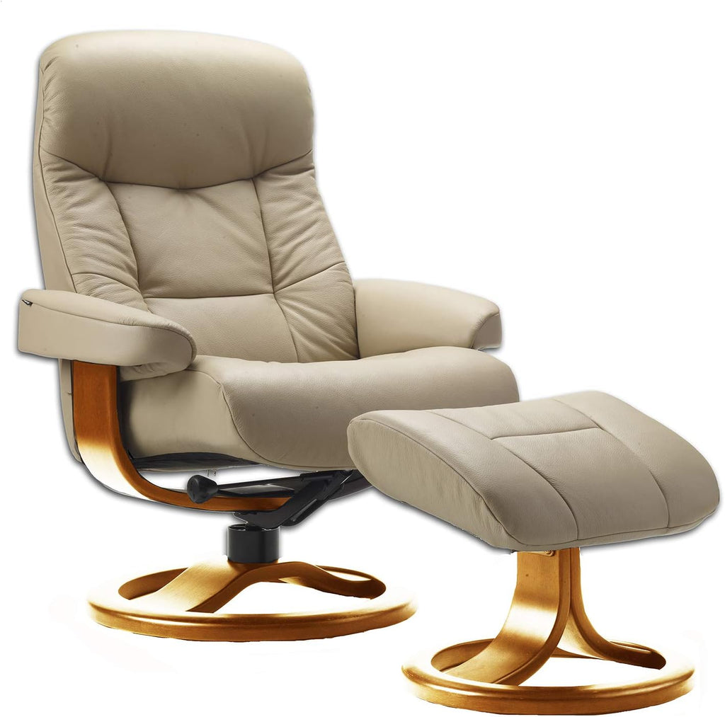Modern Reclining Swivel Lounge Chair and Ottoman — Leather