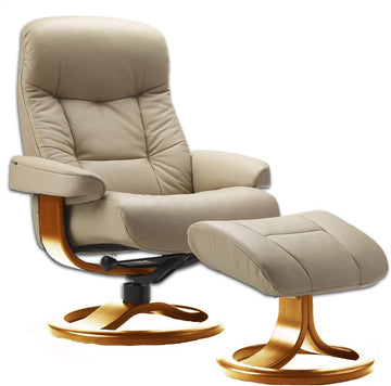 Modern Reclining Swivel Lounge Chair and Ottoman — Leather