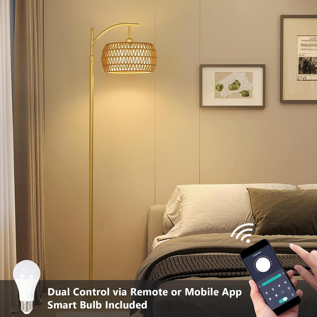 Arc Floor Lamp with 3 Color Temperatures, LED Gold Floor Lamp with Remote & Stepless Dimmable Bulb
