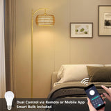 Arc Floor Lamp with 3 Color Temperatures, LED Gold Floor Lamp with Remote & Stepless Dimmable Bulb