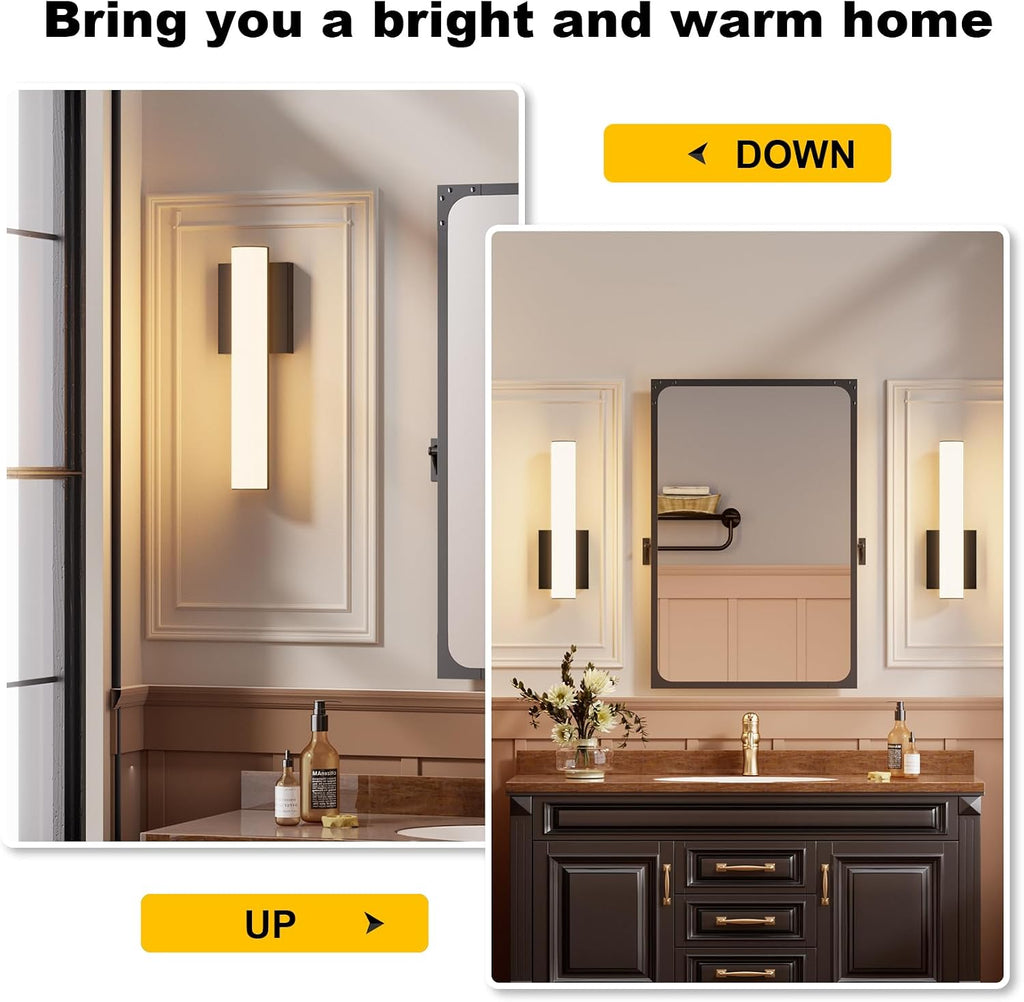 15.7 Inches Modern Bathroom Led Wall Sconces,18W 3000K Hardwired Wall Light with White Acrylic Lampshade,Indoor