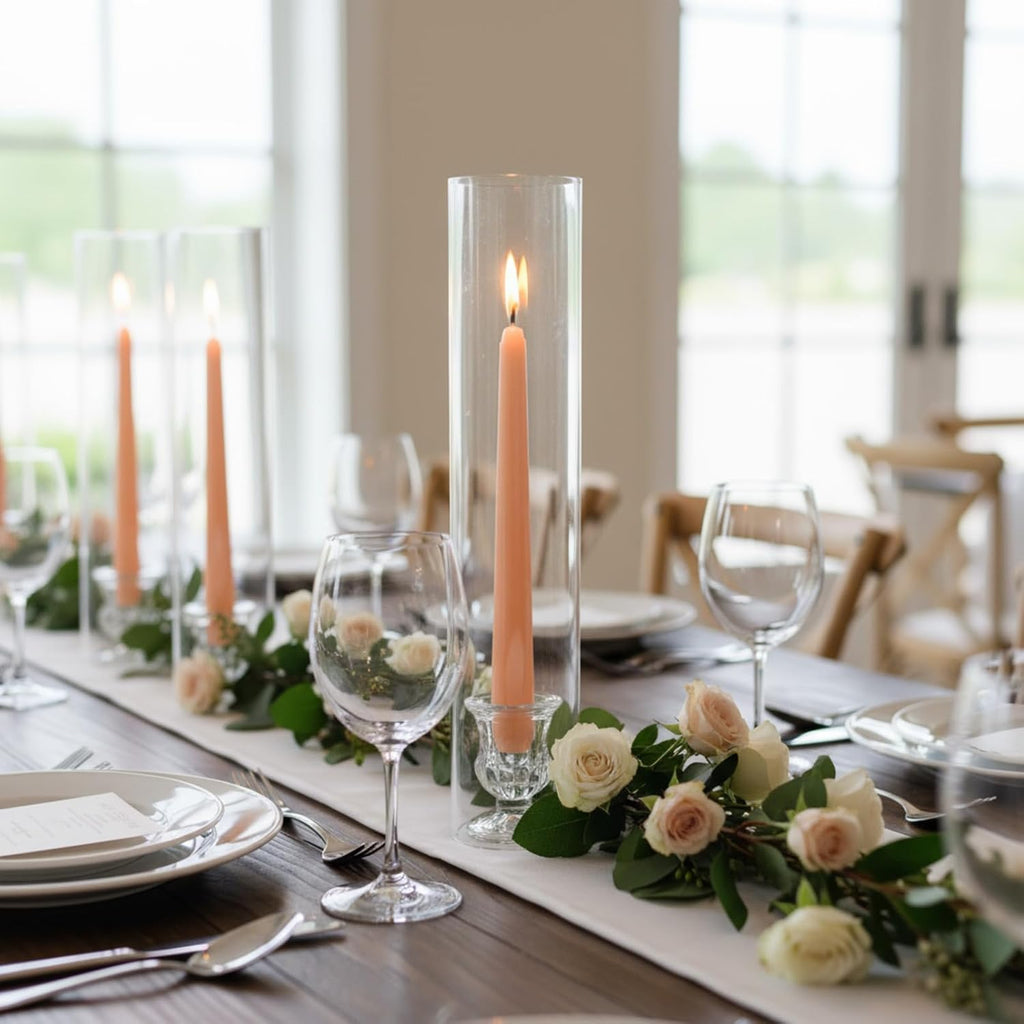 24 Set Glass Hurricane Candle Holders 11.8" Open Ended Glass Candleholder Tube Shape Bottomless and 1.9" Taper Clear