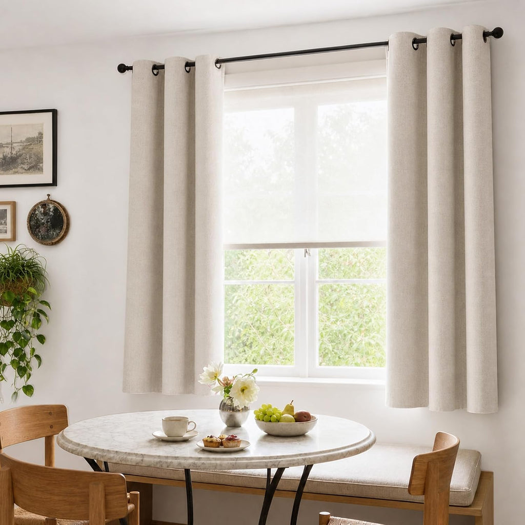 Blackout Curtains 63 Inch Length Linen Textured Blackout Curtains Grommet Curtains Window Treatment Curtain
