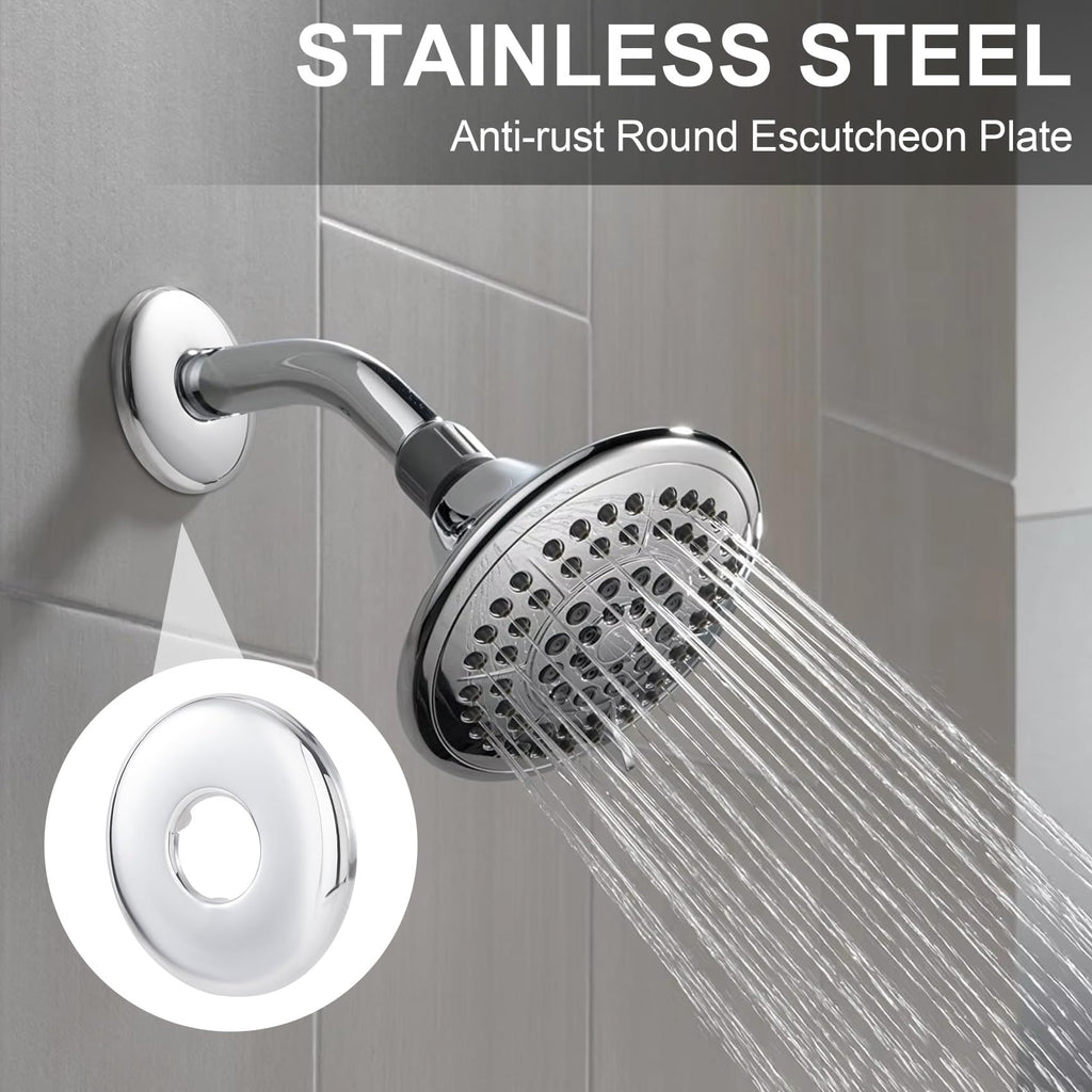 4pcs Stainless Steel Shower Arm Flange, Silver Round Escutcheon Plate