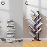 Tree Bookshelf, 9-Tier Bookcase Wooden Shelves, Floor Standing Storage Rack, for Display of CDs, Books
