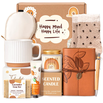 Gift Baskets for Women, 9pcs Unique Happy Birthday Gifts for Women, Thank You Basket Christmas Ideas Box w/Coffee Mug