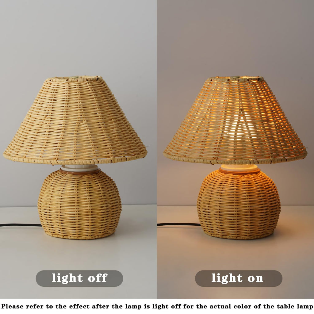 Bamboo Table Lamp Handmade Boho Rattan Bedside Lamp, 3 Colors Adjustable Vintage Wicker Wooden Nightstand Lamp with