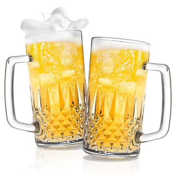 Beer Mug Set of 2, 20oz Crystal Beer Glasses with Handle, Glass Beer Mugs for Freezer, Gifts for Men