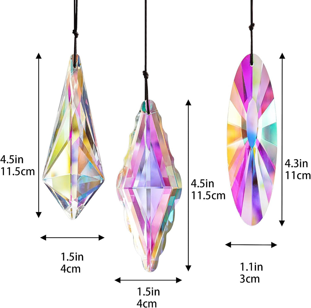 3PCS Crystal Suncatcher Prism, AB Rainbow Maker for Window - Faceted Geometric Glass Prisms, Hanging Crystal Ornament