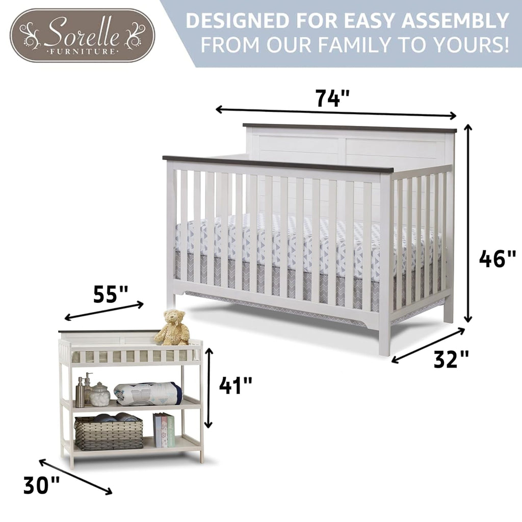 Farmhouse 3-Piece Nursery Set with 4-in-1 Convertible Crib, 4-Drawer Dresser, and Changing Table with Shelves, Baby