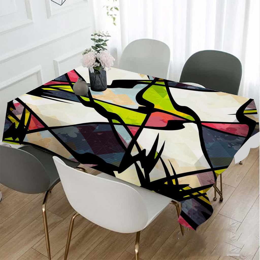 Art Graffiti Tablecloth 60x84 Inch Rectangular Abstract Colorful Irregular Geometric Creative Design Oblong Table
