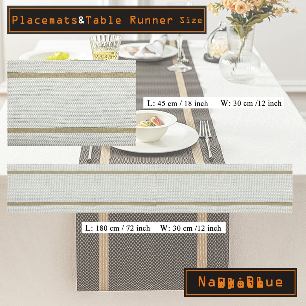 Elegant Placemats and Table Runner Set, Stylish Durable Placemats Set of 6 Wedding Hotel Decoration (White)