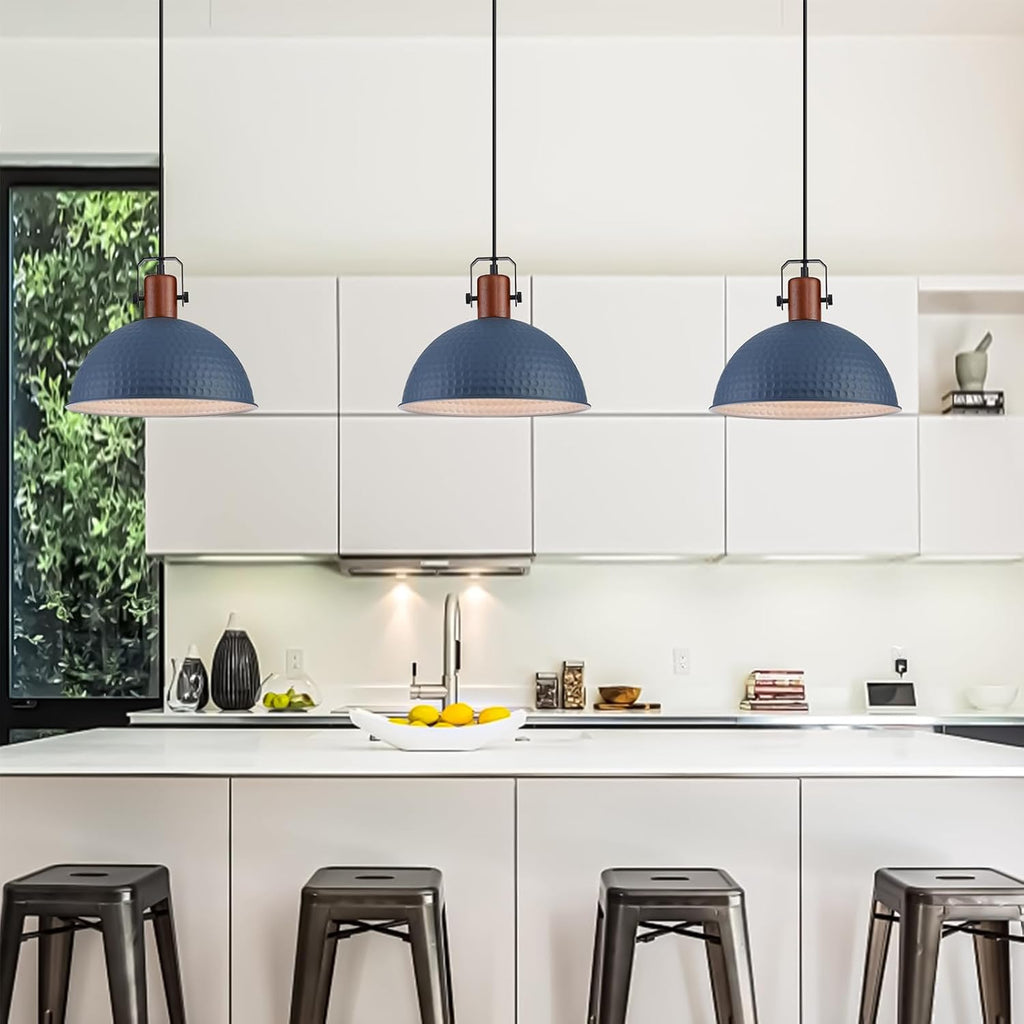 12 Inch Blue Pendant Lights Hammered Matte Pendant Lights for Kitchen Island Industrial Farmhouse Adjustable Height