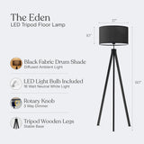 Eden Tripod LED Floor Lamp - Mid Century Dimmable Modern Light for Contemporary Living Rooms