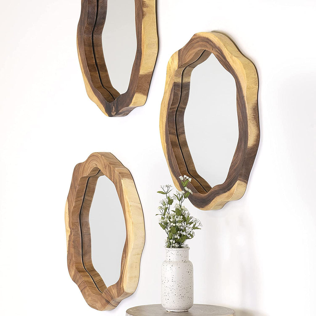Irregular Wood Wall Mirror, Live Edge Rustic Accent Mirror
