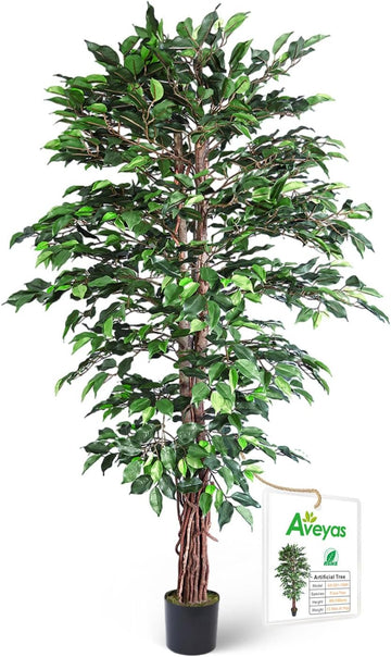 6ft Artificial Ficus Tree Decor, 6 Feet Faux Plant Fake Silk Trees with Pot for Indoor Outdoor House Living Room
