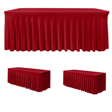 2 Pack Red Tablecloths Spandex Table Covers 6ft for Christmas Decor