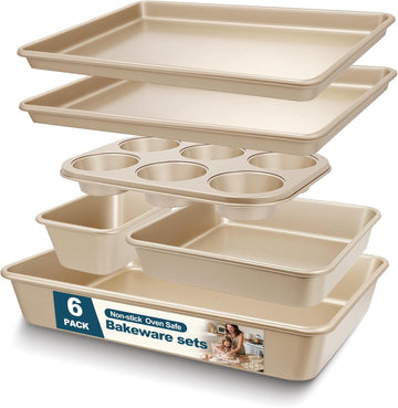 Pans Set, Nonstick Stackable Bakeware Sets, Oven Pans for Cooking, 6 Pieces Sheets Set Including Cookie Sheet, Deep