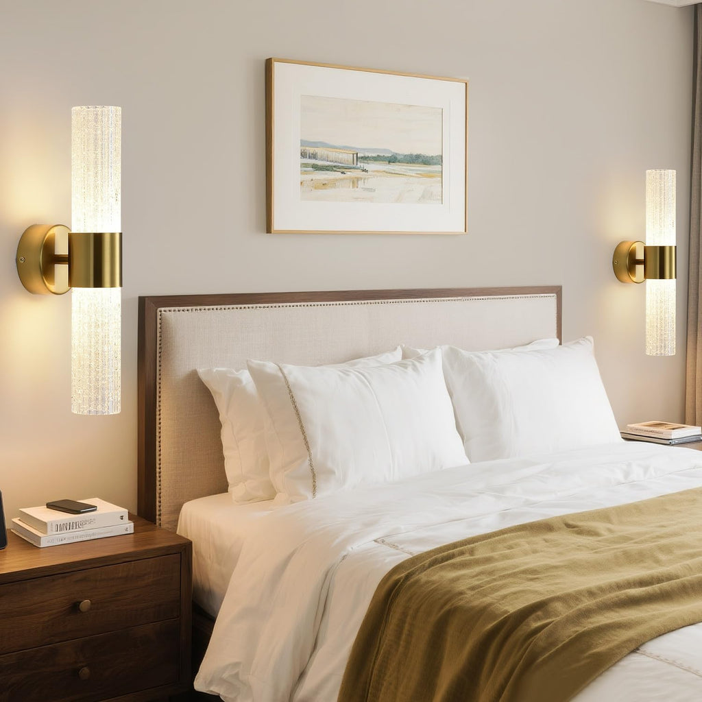 Crystal Sconces Wall Lighting, Gold Wall Sconces Set of 2, LED Crystal Sconces Set of 2, Wall Lights for Bedroom