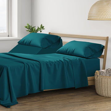 Egyptian Cotton Sheets Split King Size - Luxury 400 Thread Count Split King Sheets for Adjustable Bed (5 PC, Teal)