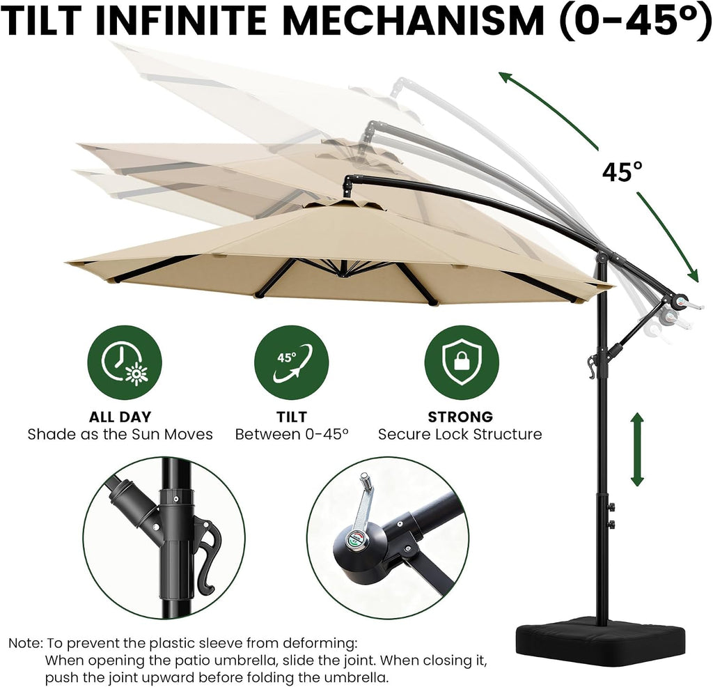 10FT Patio Umbrella with Base Included, Cantilever Offset Outdoor Patio Umbrella with 360° Rotation & Infinite Tilt