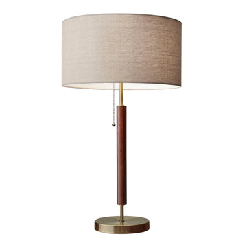 3376-15 Hamilton Table Lamp, 26.25 in, 100W Incandescent/26W CFL, Walnut Eucalyptus Wood/Antique Brass, 1 Modern