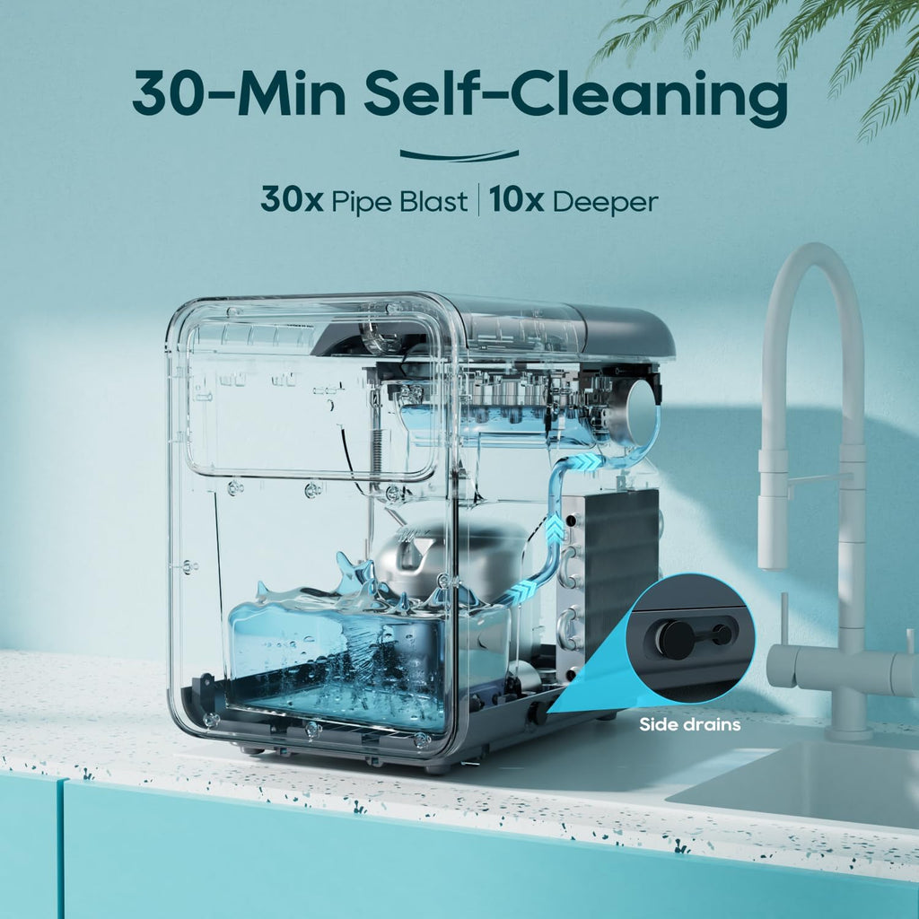 Ice Maker Countertop, 9 Ice Cubes in 6 mins, Self-Cleaning Portable Ice Machine with Basket and Scoop, 2 Sizes