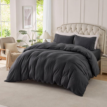 Jersey Knit Duvet Cover Set Heather Charcoal Grey King