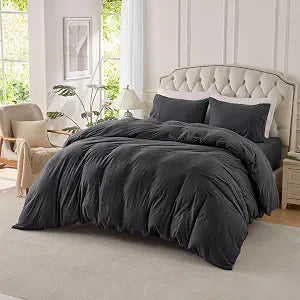 Jersey Knit Duvet Cover Set Heather Charcoal Grey King