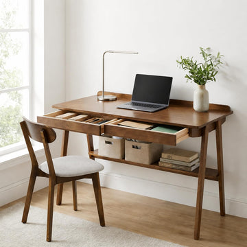 47'' Mid Century Modern Solid Wood Small Office Desk with Storage Drawers