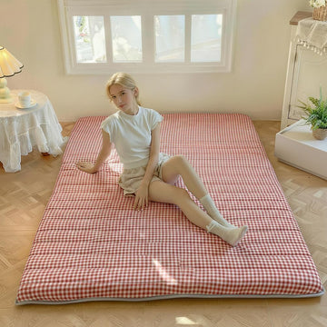 Red Gingham Japanese Floor Mattress, 39" x 80", 3.5" Thick