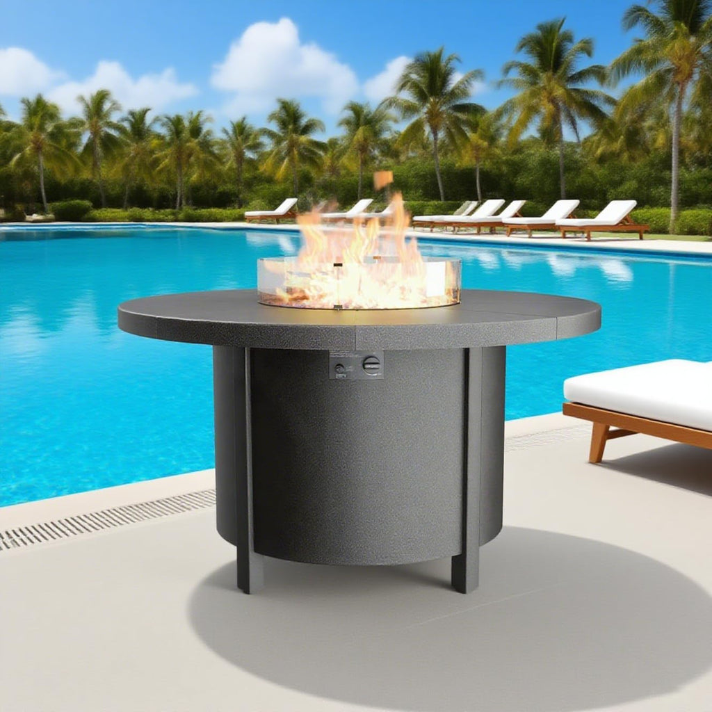 48" Round Propane Fire Pit Table with Lid