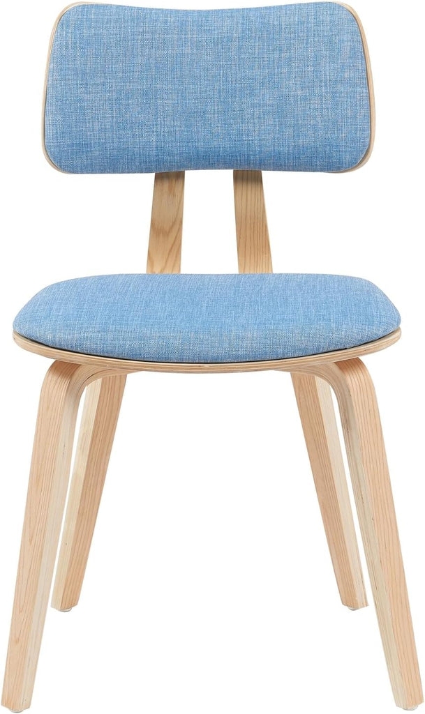 Mid-Century Dining Chair with Light Blue Fabric Upholstered Seat and Patterned Oak Wood Finish