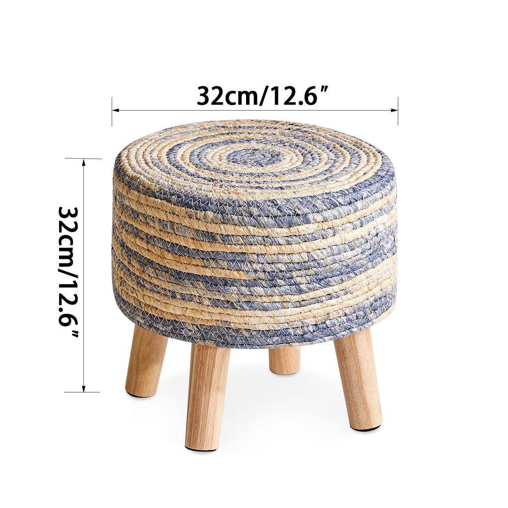 Foot Stool, 12.6" Small Ottoman, Round Footrest, Boho Style