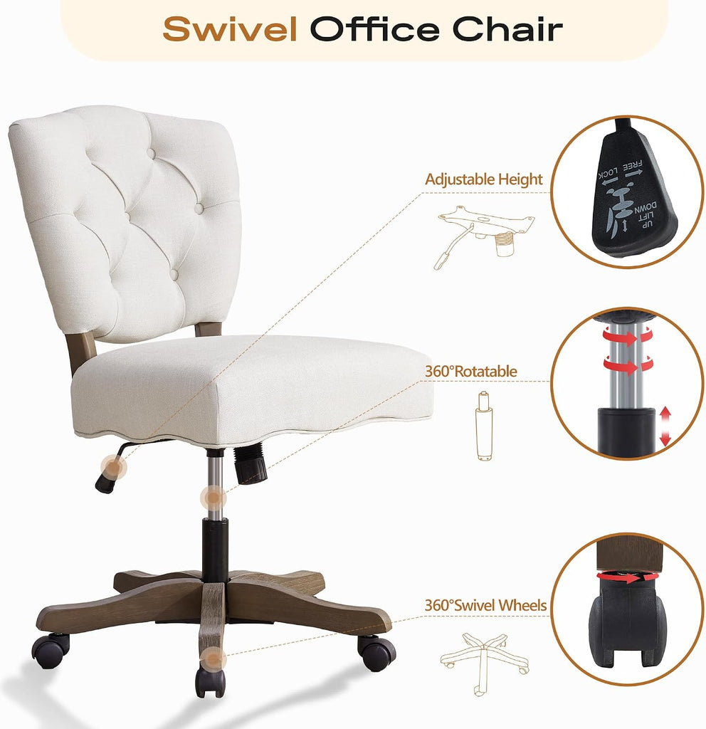 Upholstered Swivel Desk Chair Chenille Tufted Fabric Home with Wheels Adjustable Height Classic Task Chair with