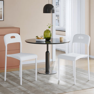Dining Chairs Set of 2, Plastic Stackable Kitchen Chair, Metal Legs, Easy Assembly, Ergonomic Back, Waterproof and