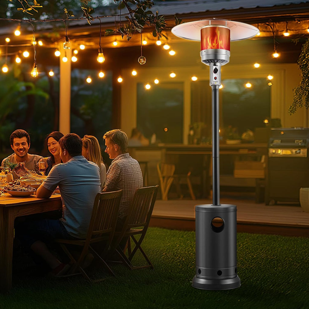 50000BTU Propane Patio Heater for Outdoor Use With Round Table Design, Metal Burner and Wheels - Tall Hammered Flame