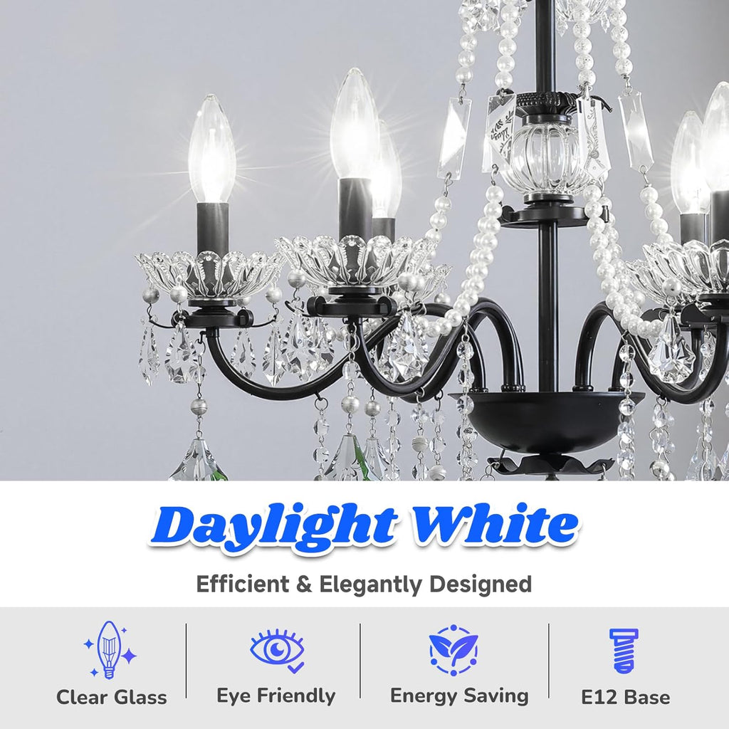 E12 Candelabra LED Light Bulb, Chandelier Light Bulbs Daylight White 5000K, B11 Clear LED Filament Candle Bulbs