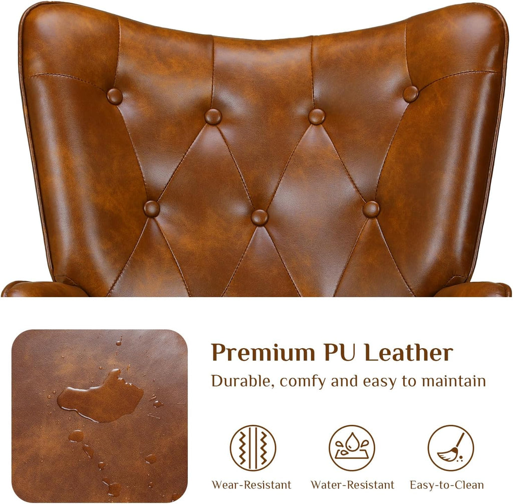 Accent Chairs Set of 2 Upholstered PU Leather Living Room Chairs | High Back Mid Century Modern Accent Armchair