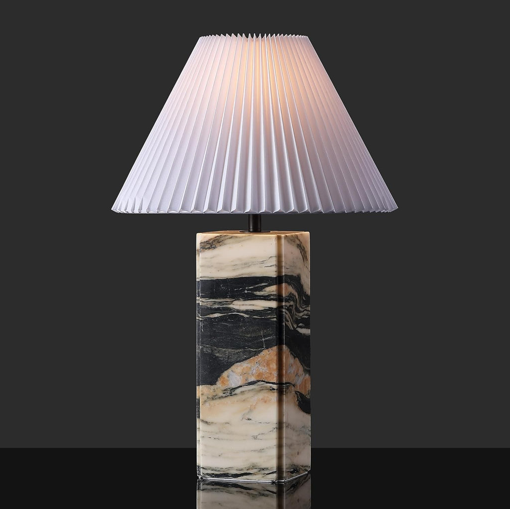 Mackenzie Light Brown/Black Marble Square 25-inch Table Lamp Living Room Home Office Desk Nightstand (LED Bulb Included)