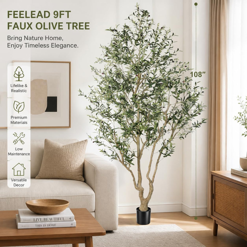 Faux Olive Tree 9ft - Tall Artificial Olive Tree Indoor Home Decor