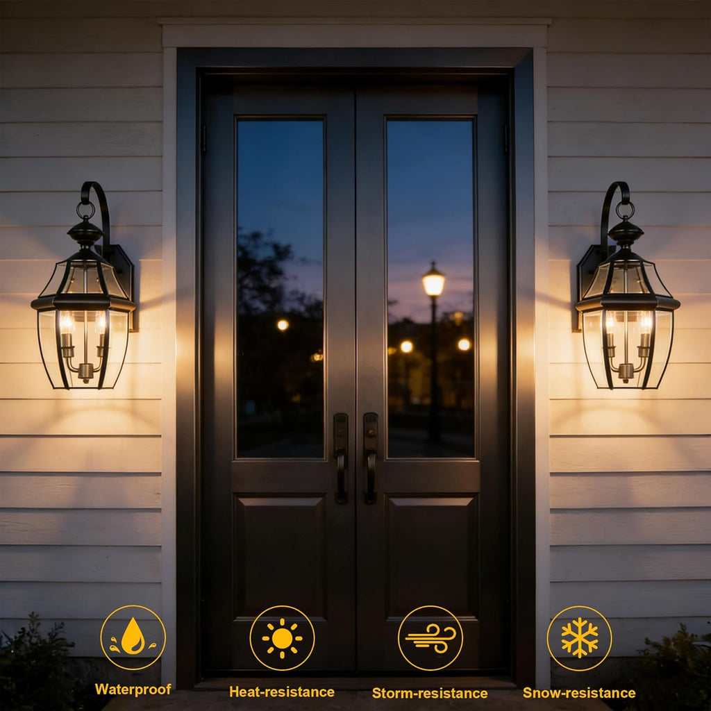 20 Inch Large Outdoor Wall Lantern, 2-Light with Clear Beveled Glass - Matte Black