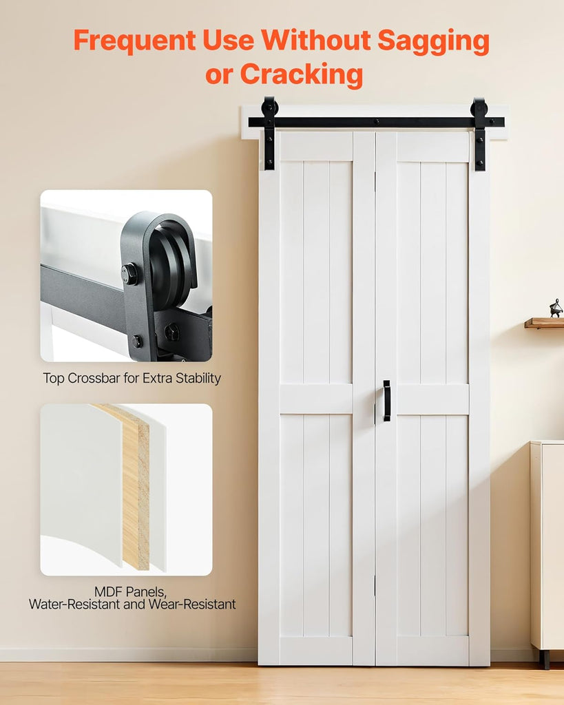 Bifold Barn Door, 36" x 84", MDF Bi-Fold Sliding Closet Doors, Header Board and Hardware Kit Include