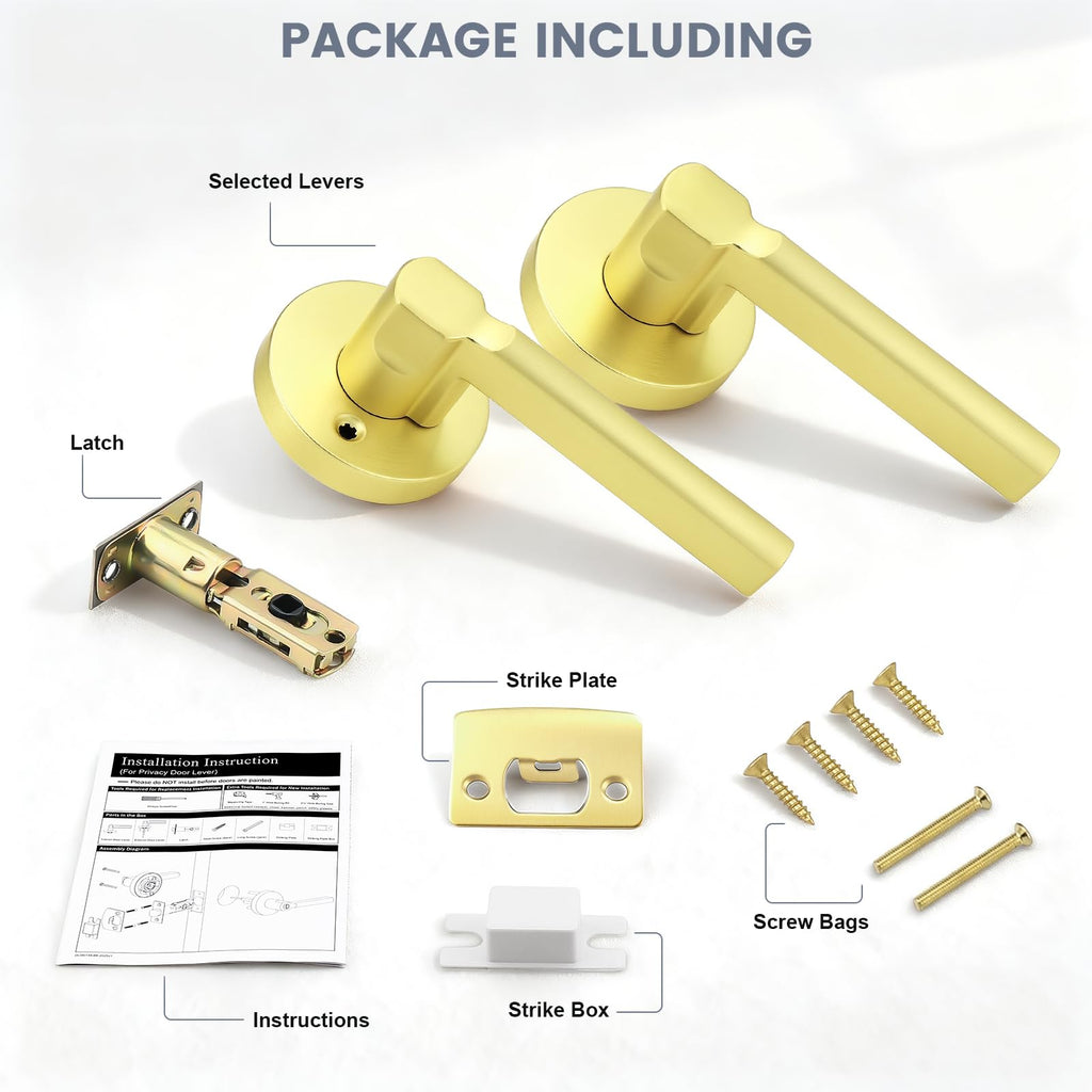 1 Pack Gold Passage Door Handle,Round Interior Door Lever and Closet,Keyless Non-Locking Door Lock,Left and Right