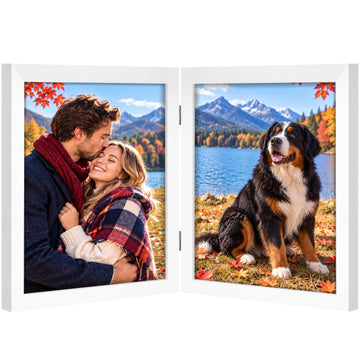 8x10 Double Picture Frames, Hinged Frame with Tempered Glass