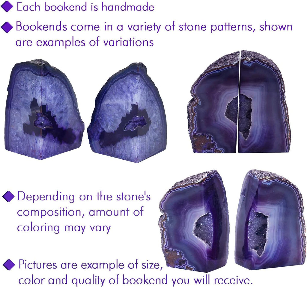 Agate Geode Bookends Silver Electroplated Small Bookends for Shelves, Non-Skid Bookend, Book Stopper for